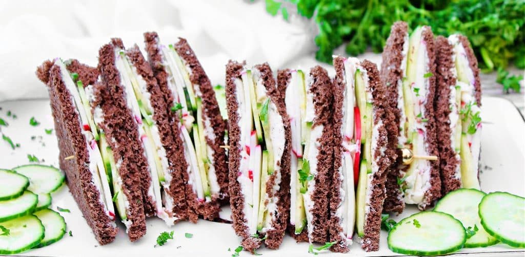 Cucumber and Radish Tea Sandwiches ~ These petite finger sandwiches made with non-dairy Boursin are simple to make and completely delicious!