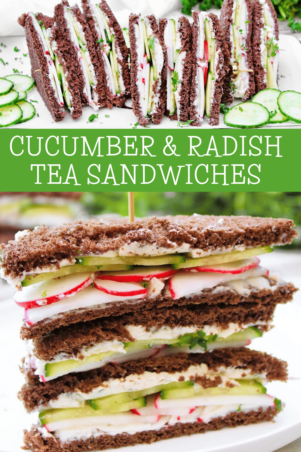 Cucumber and Radish Tea Sandwiches ~ These petite finger sandwiches made with non-dairy Boursin are simple to make and completely delicious! via @thiswifecooks