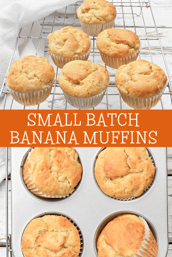 Small Batch Banana Muffins ~ Vegan Recipe ~ A half-dozen banana muffins! These dairy-free muffins are easy to make with just 2-3 overripe bananas. Perfect for a mid-morning or afternoon snack!