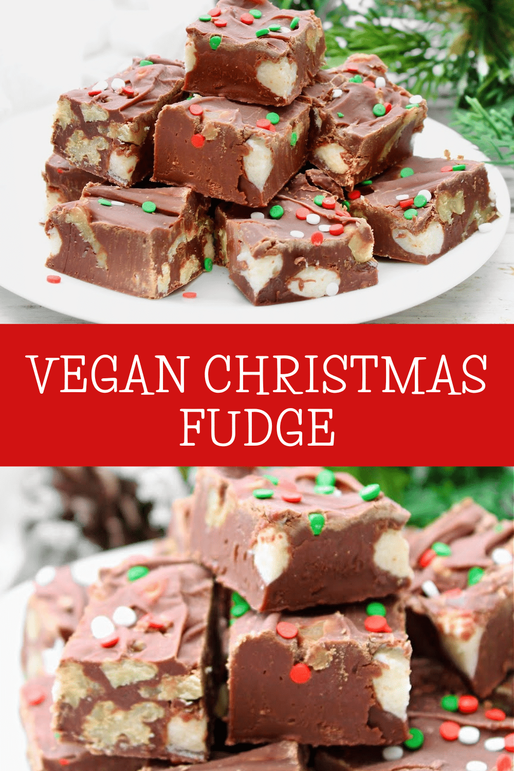 Vegan Christmas Fudge ~ This rich and creamy chocolate fudge is easy to make in the microwave with just 5 simple ingredients! via @thiswifecooks