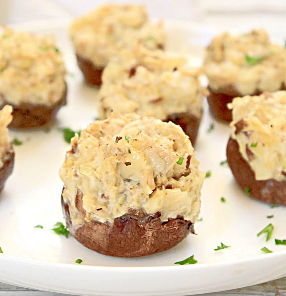 Artichoke Stuffed Mushrooms ~ An easy appetizer for holiday parties, game days, and everyday dinners at home!