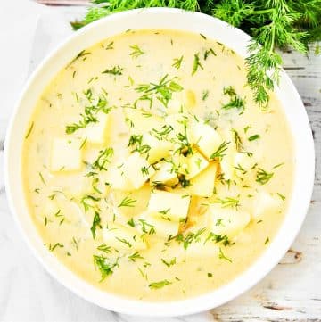 Potato Dill Soup ~ Chunky potato soup infused with the bright and herbaceous flavor of fresh dill. Ready to serve in under 30 minutes!