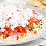 Greek Layer Dip ~ 7 layers of Mediterranean flavors made with all dairy-free ingredients! Ready to serve in 10 minutes!