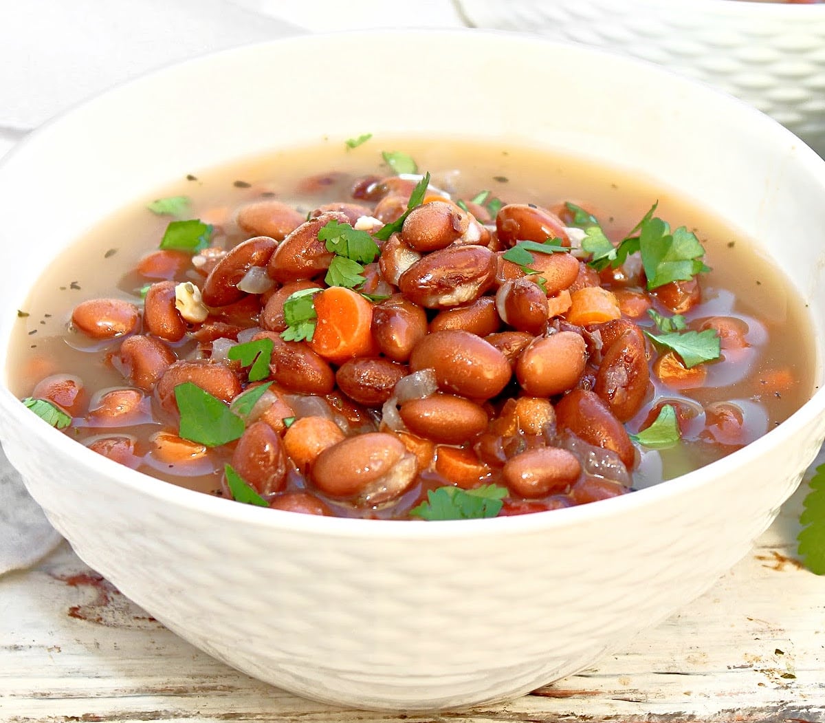 Pinto Bean Soup ~ Easy and budget-friendly soup made with pantry and fridge staples. Ready to serve in about 30 minutes!