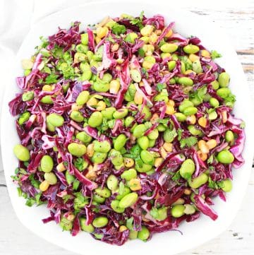 Edamame Salad ~ Light and crisp salad packed with vibrant colors and fresh flavor! Serve as a refreshing side or as a main dish over rice.