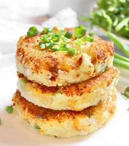 Potato Cakes ~ Savory pan-fried cakes are lightly crisp on the outside and soft on the inside. Serve as a main course or side dish!