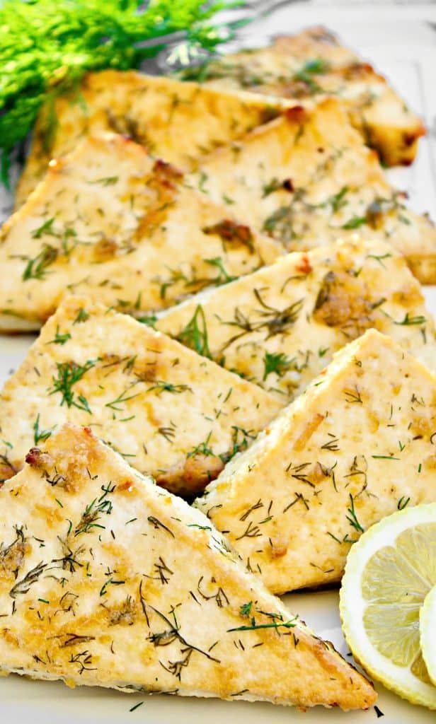 Lemon Dill Tofu ~ Extra-firm tofu coated in the bright flavors of tangy lemon and fresh dill then baked to crisp perfection!