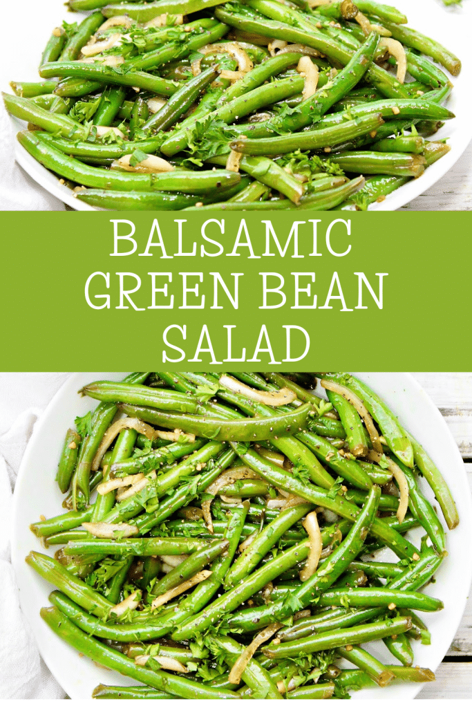 Balsamic Green Bean Salad ~ Crisp-tender green beans marinated in a simple balsamic dressing with fresh onion, garlic, and parsley.