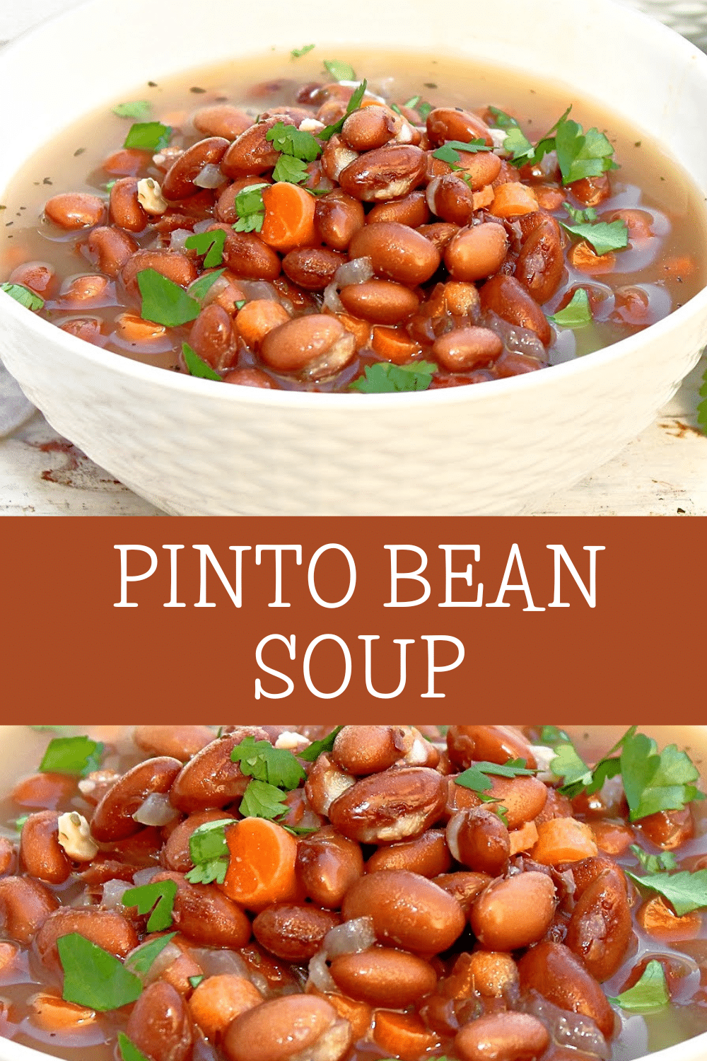 Pinto Bean Soup ~ Easy and budget-friendly soup made with pantry and fridge staples. Ready to serve in about 30 minutes! via @thiswifecooks