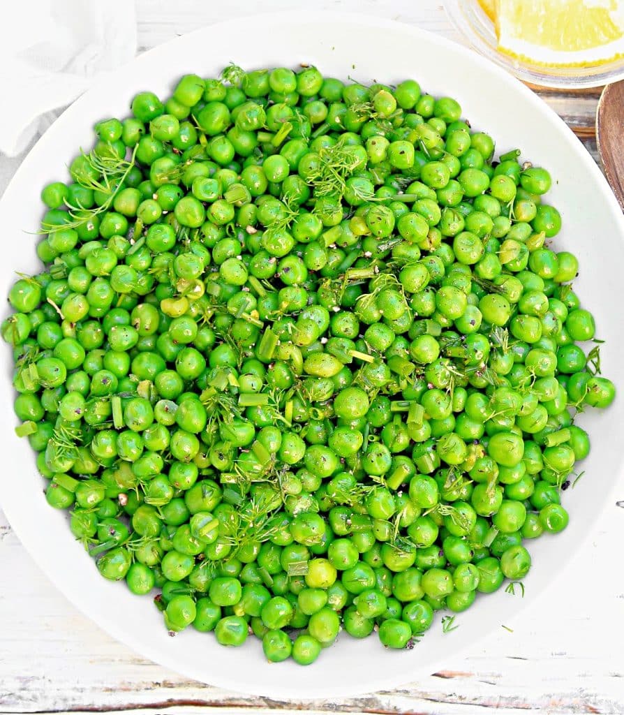 Lemon Herb Green Peas Recipe ~ An easy way to elevate frozen peas with the bright flavors of lemon and fresh herbs!