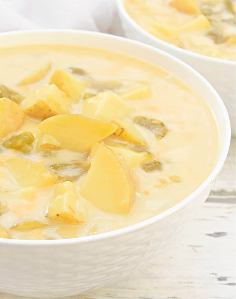 Green Chile Potato Soup ~ Tender potatoes in a creamy and savory broth infused with the bold flavor and subtle heat of green chile peppers!