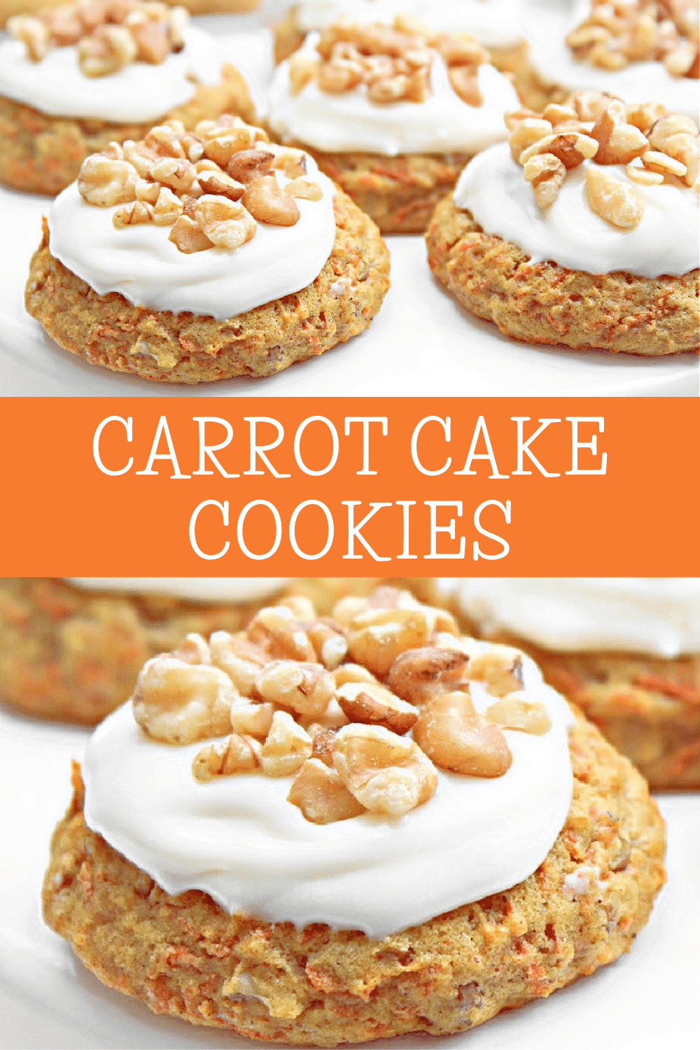 Carrot Cake Cookies ~ All the classic flavors of traditional carrot cake and creamy frosting in a bite-sized indulgence, perfect for Easter brunch! via @thiswifecooks