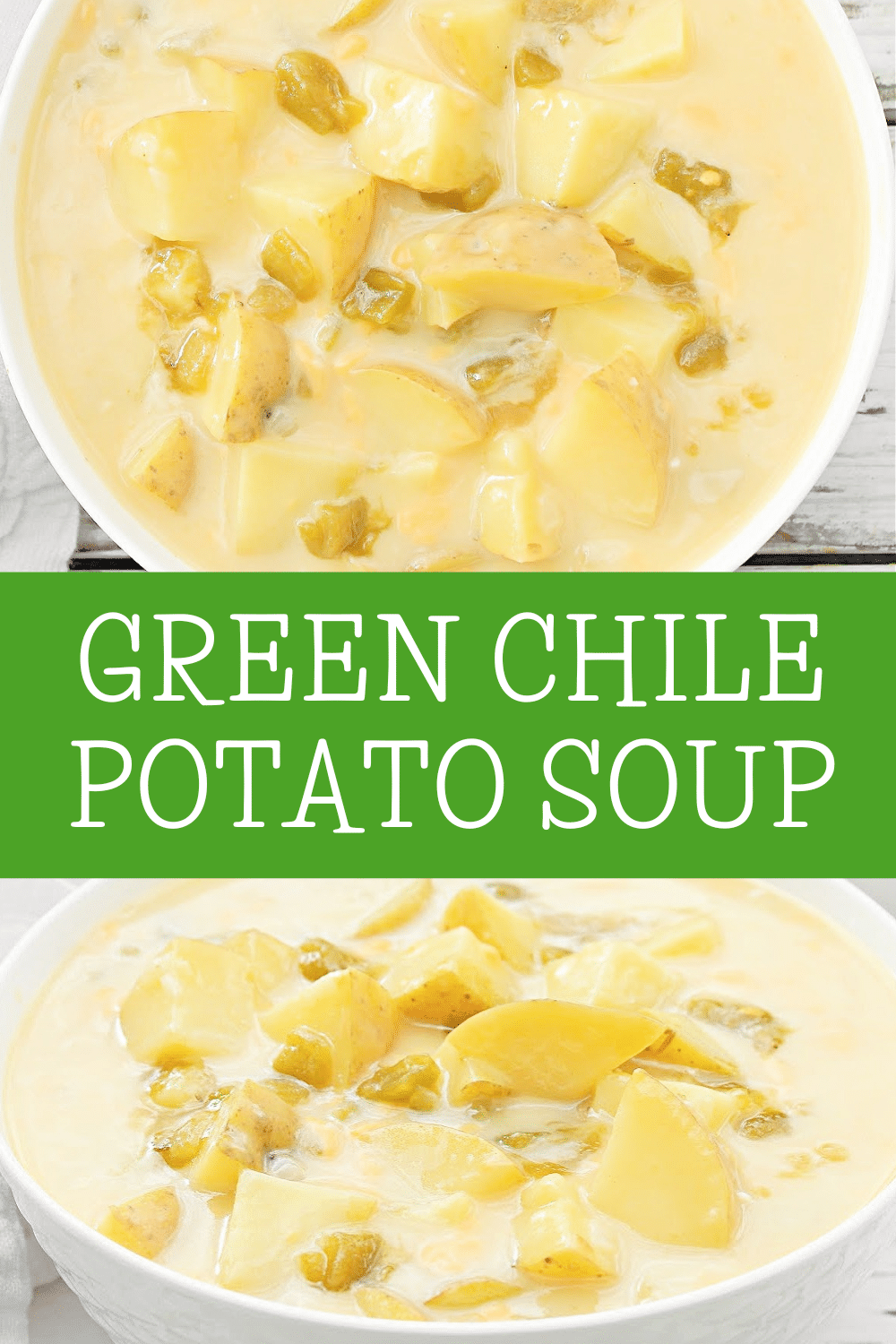 Green Chile Potato Soup ~ Tender potatoes in a creamy and savory broth infused with the bold flavor and subtle heat of green chile peppers! via @thiswifecooks