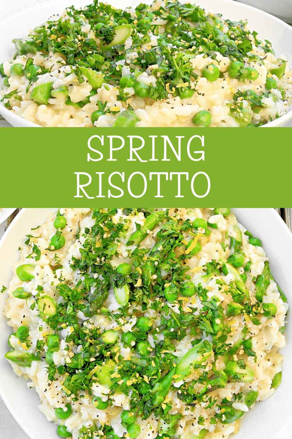 Spring Risotto ~ Bright spring vegetables and creamy risotto topped with garden-fresh herbs. Perfect for Easter and springtime gatherings! via @thiswifecooks