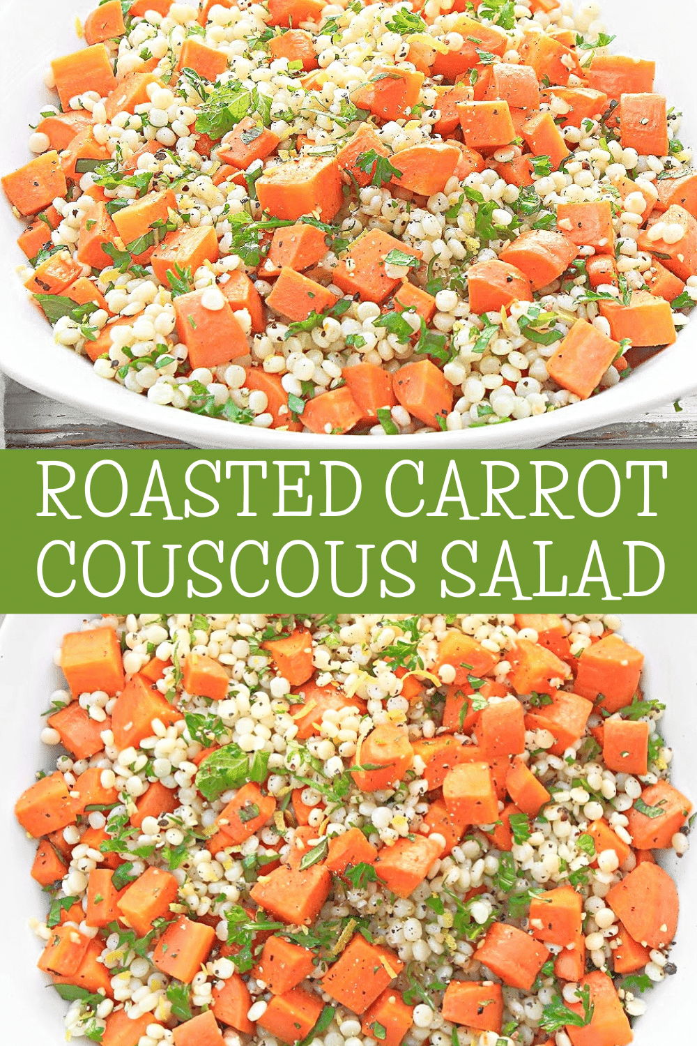 Roasted Carrot Couscous Salad ~ Roasted carrots with pearl couscous and zesty gremolata made with fresh mint, parsley, lemon, and garlic. via @thiswifecooks