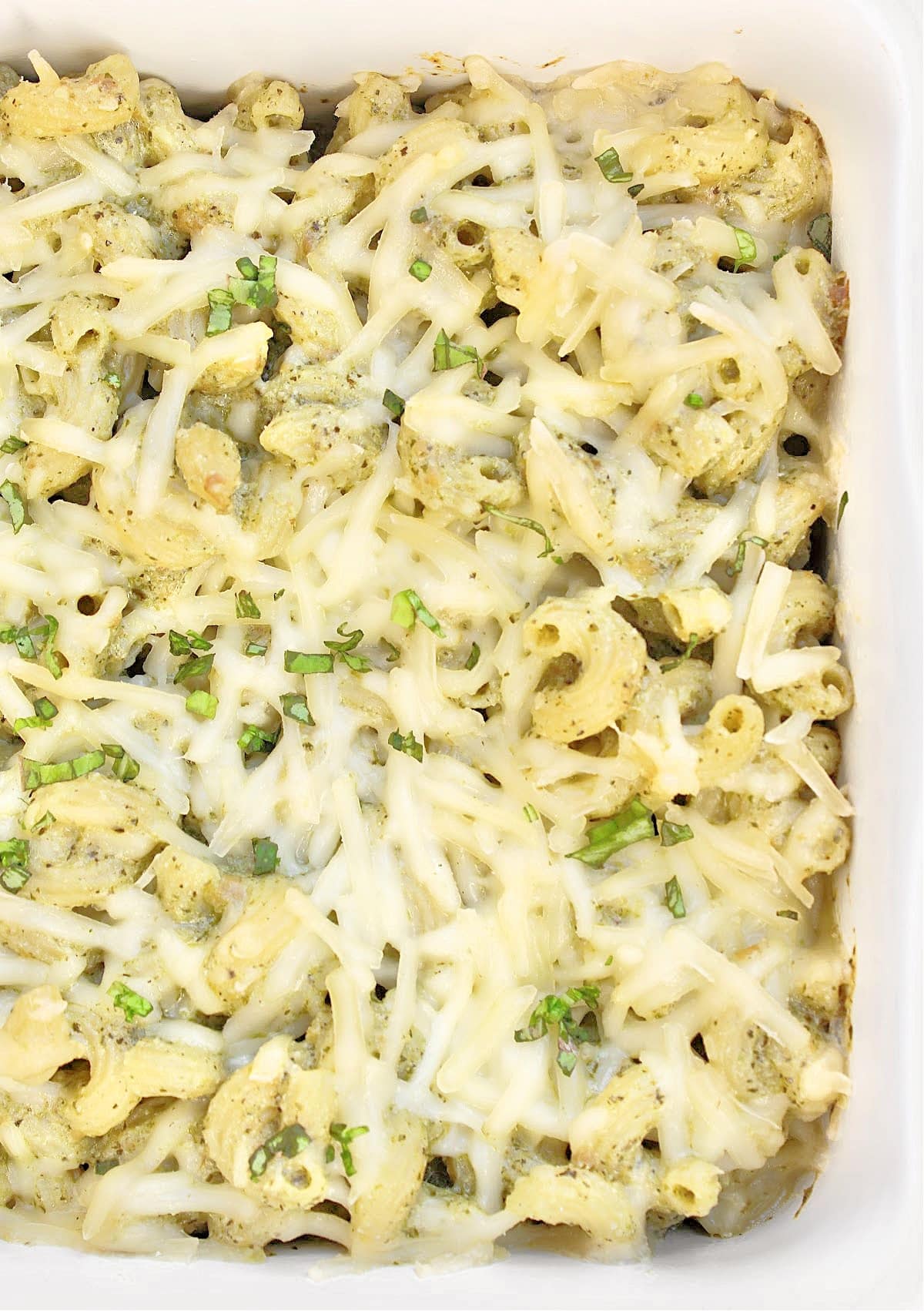 Baked Pesto Pasta ~ Delicious and easy pasta bake perfect for family dinners, potlucks, and meal prep. Only 4 ingredients!