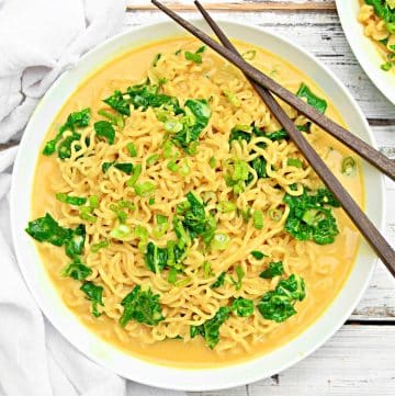 Coconut Curry Ramen ~ This flavorful and aromatic dish combines the creamy richness of coconut milk with the bold spices of curry, all in one comforting bowl of noodles!