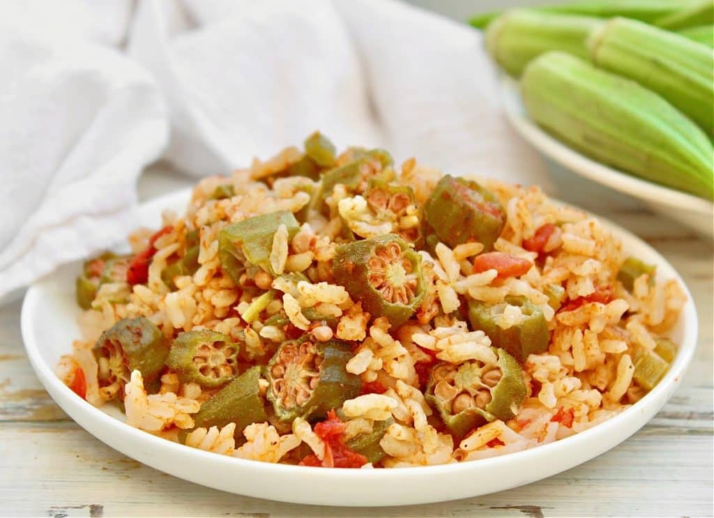 Okra Rice Casserole ~ Savory Southern-inspired casserole made with tender okra, fluffy rice, and vegetables.