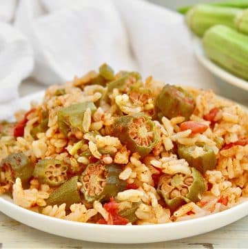 Okra Rice Casserole ~ Savory Southern-inspired casserole made with tender okra, fluffy rice, and vegetables.