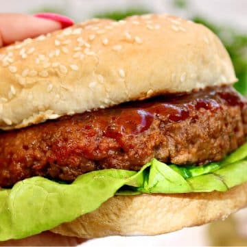 Vegan BBQ Burgers ~ Sauce mixed right into the patties takes these hearty plant-based burgers to the next level of juiciness and flavor!