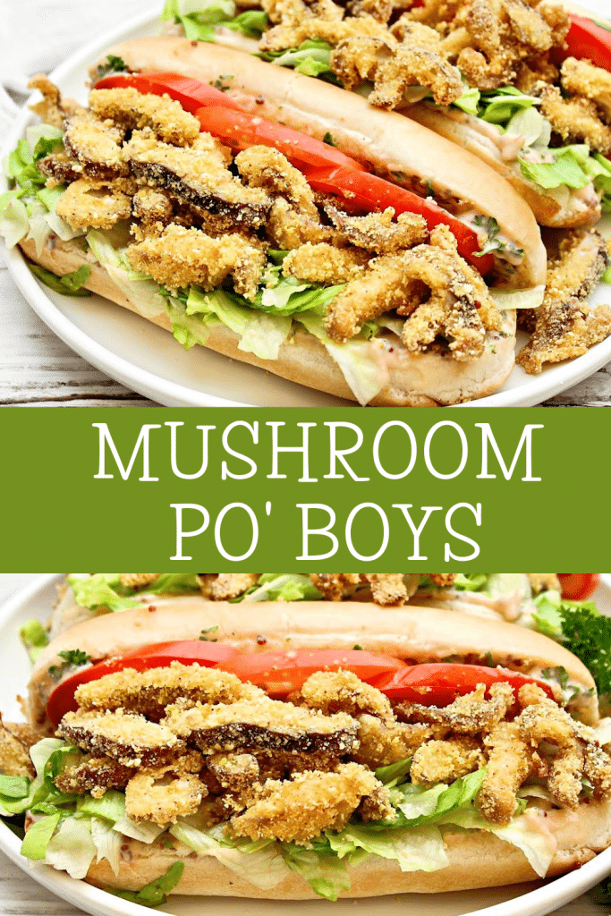 Mushroom Po' Boys ~ Louisiana-style sandwiches stuffed with crispy fried mushrooms, fresh veggies, and zesty homemade remoulade sauce.