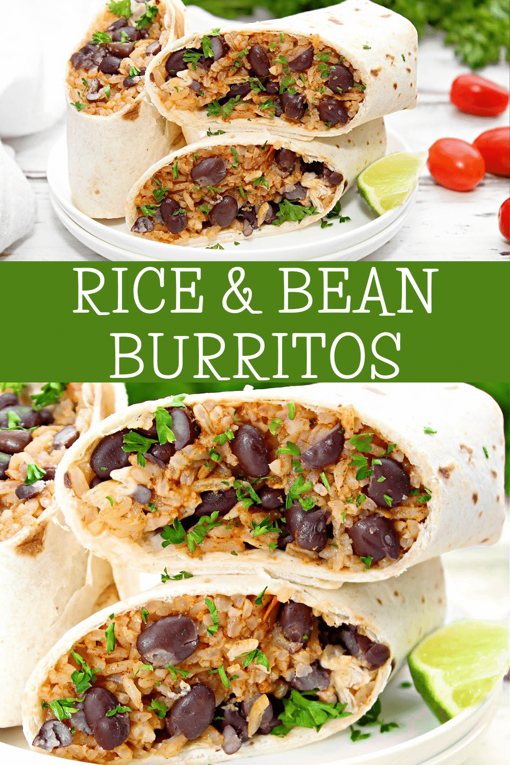 Rice and Bean Burritos ~ Taco-seasoned rice and protein-packed black beans wrapped in flour tortillas for a quick and easy lunch or dinner. These freezer-friendly wraps are also perfect for meal prep! via @thiswifecooks
