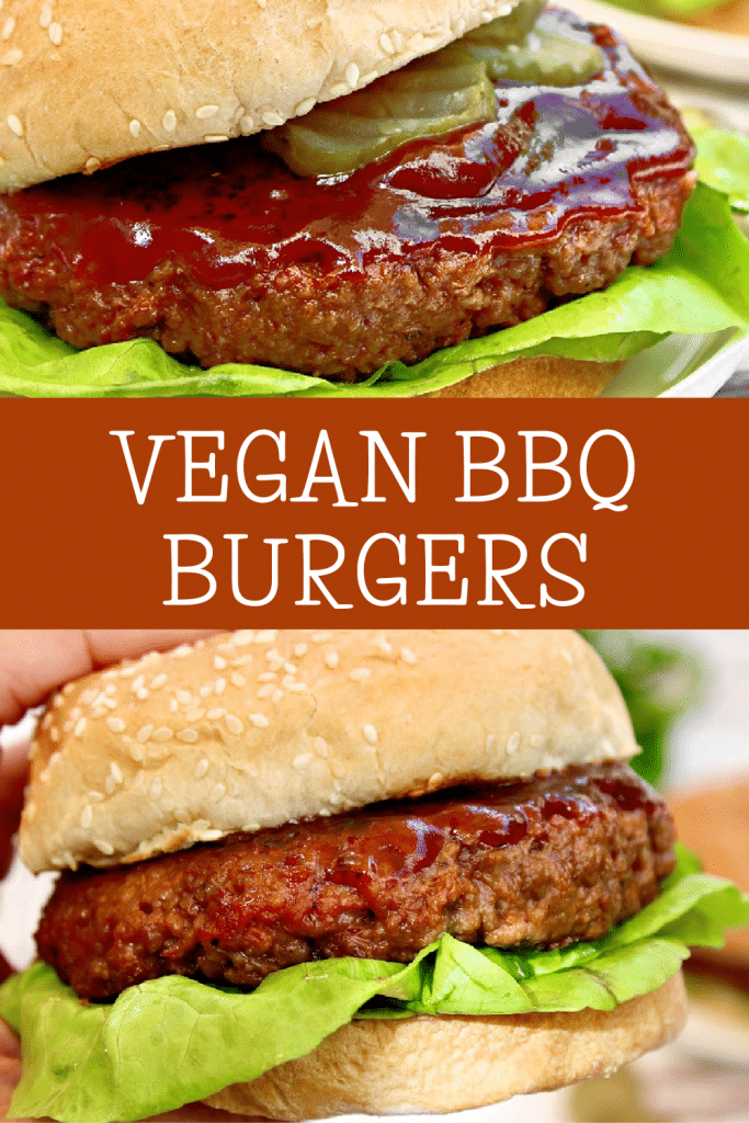 Vegan BBQ Burgers ~ Sauce mixed right into the patties takes these hearty plant-based burgers to the next level of juiciness and flavor!