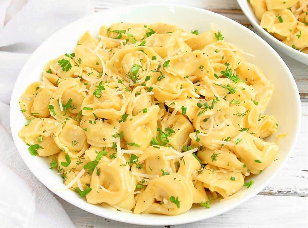 Lemon and Herb Tortellini ~ Easy pasta dinner made with dairy-free tortellini, zesty lemon, and garden fresh herbs! Ready to serve in 20 minutes!