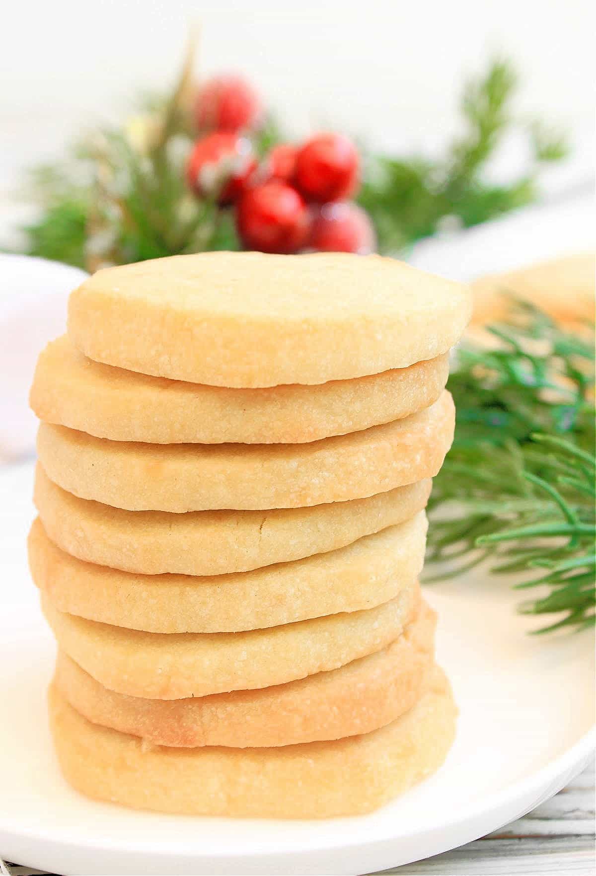 Vegan Butter Cookies ~ 4 ingredients are all you need for these easy slice-and-bake cookies! Perfect for afternoon tea or holiday cookie tins!