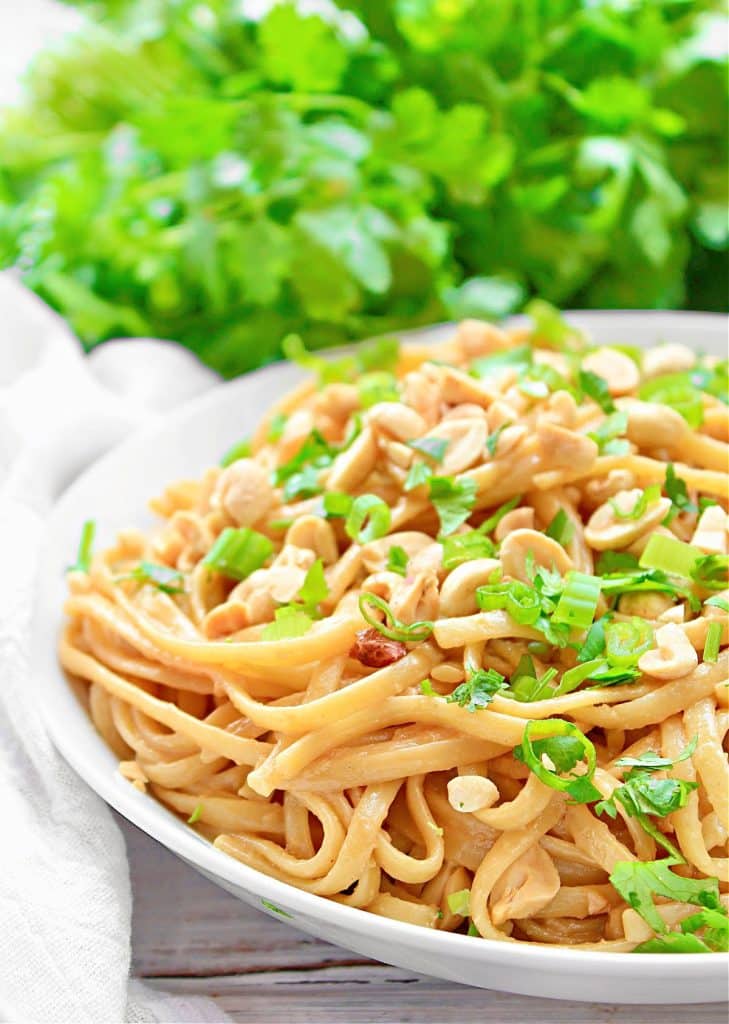 Comforting noodles in a creamy Asian-inspired peanut butter sauce. This quick and easy dinner is ready in 30 minutes or less!