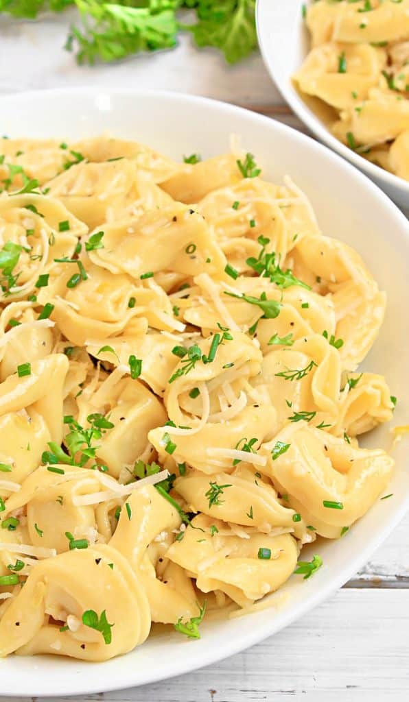 Lemon and Herb Tortellini ~ Easy pasta dinner made with dairy-free tortellini, zesty lemon, and garden fresh herbs! Ready to serve in 20 minutes!