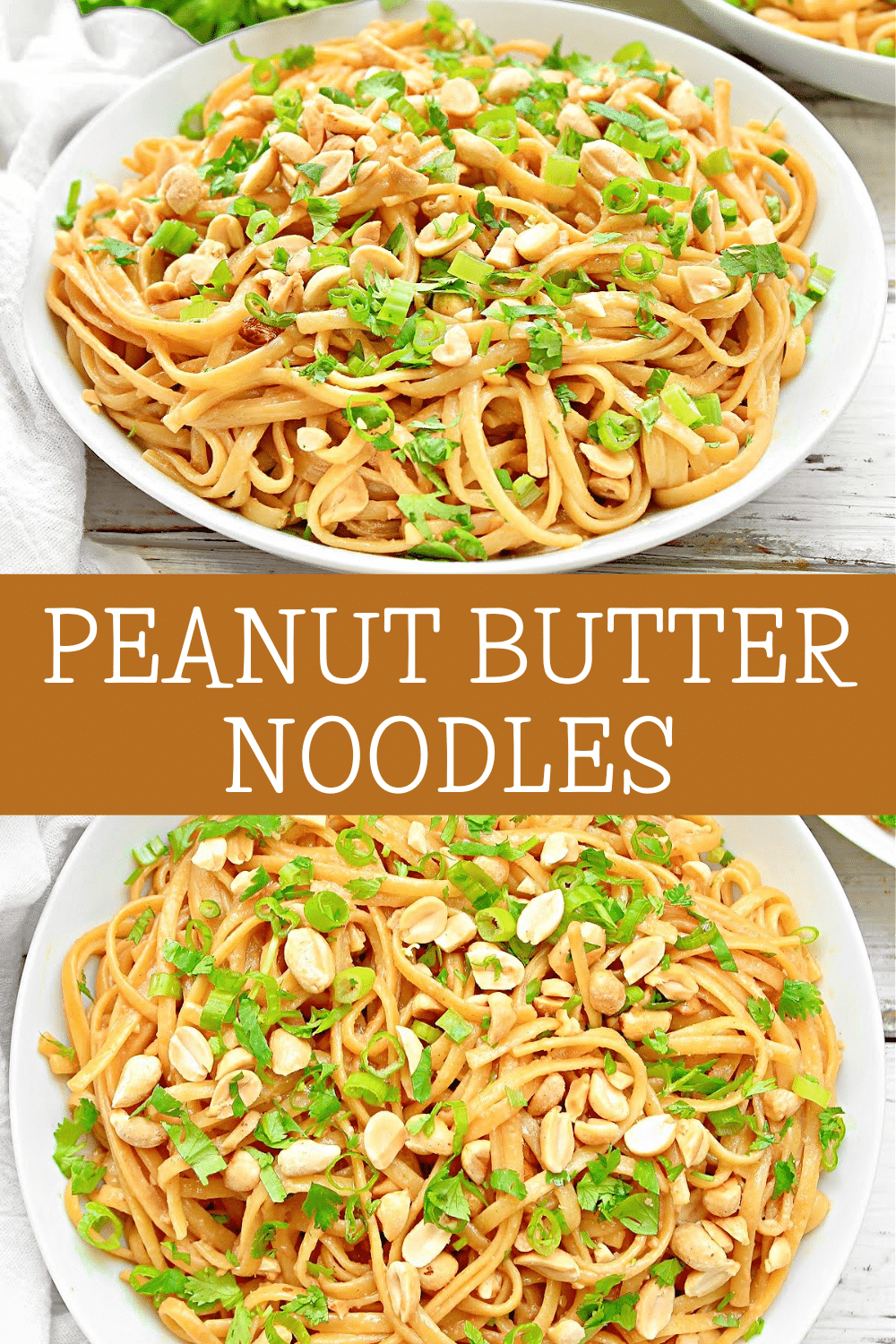 Peanut Butter Noodles ~ Comforting noodles in a creamy Asian-inspired peanut butter sauce. Ready in 30 minutes or less! via @thiswifecooks