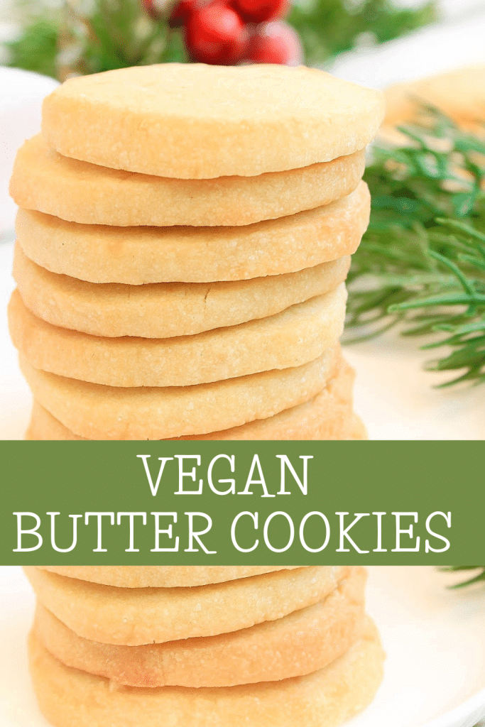 Vegan Butter Cookies ~ 4 ingredients are all you need for these easy slice-and-bake cookies! Perfect for afternoon tea or holiday cookie tins!