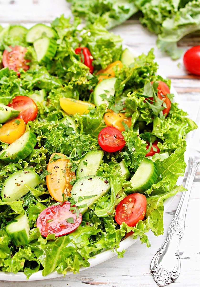 Garden Kale Salad ~ Simple kale salad with lemon vinaigrette and garden-fresh vegetables. Easy to make and ready in minutes!