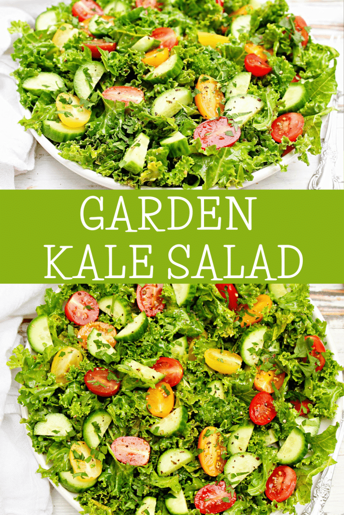 Garden Kale Salad ~ Simple kale salad with lemon vinaigrette and garden-fresh vegetables. Easy to make and ready in minutes!