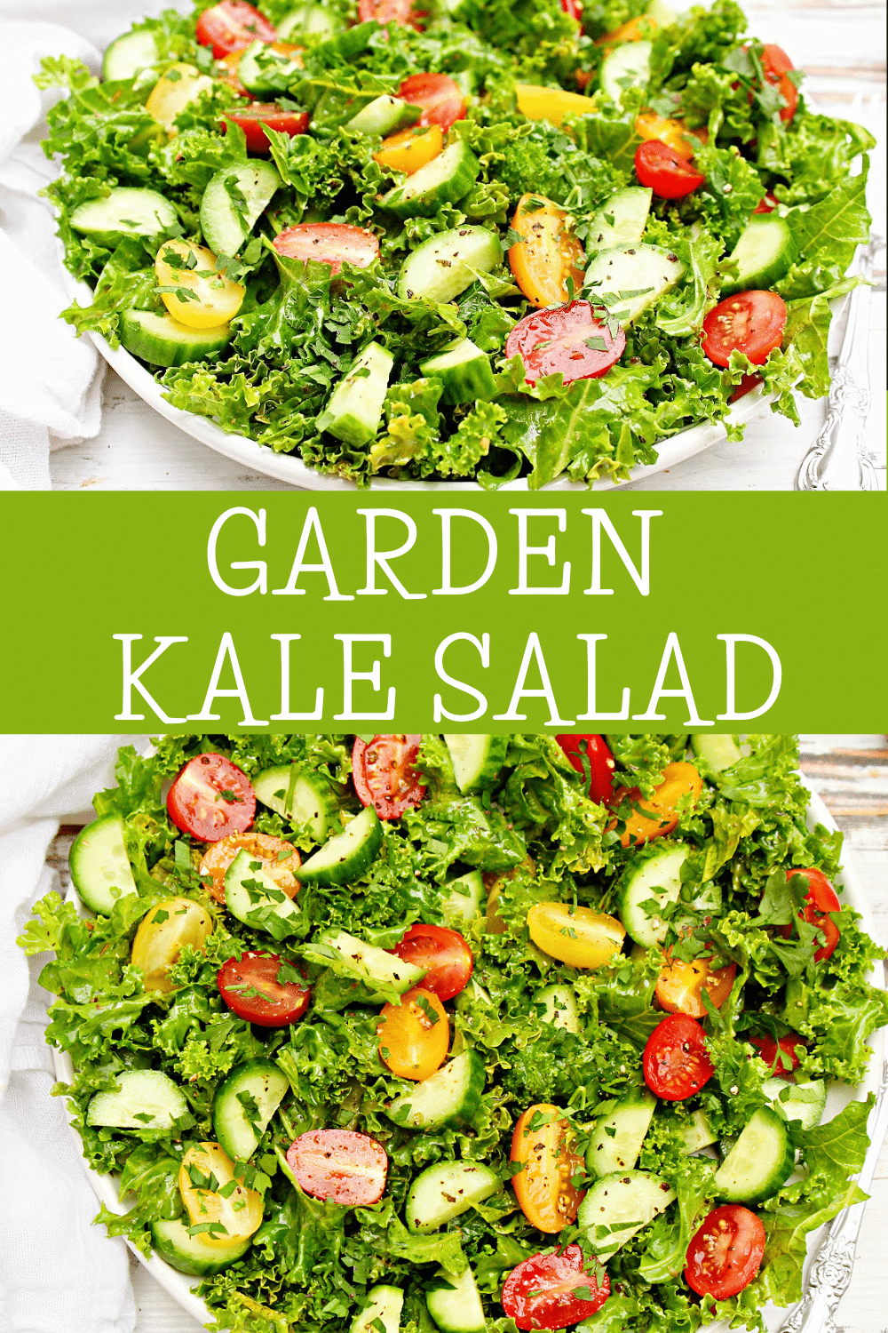 Garden Kale Salad ~ Simple kale salad with lemon vinaigrette and garden-fresh vegetables. Easy to make and ready in minutes! via @thiswifecooks
