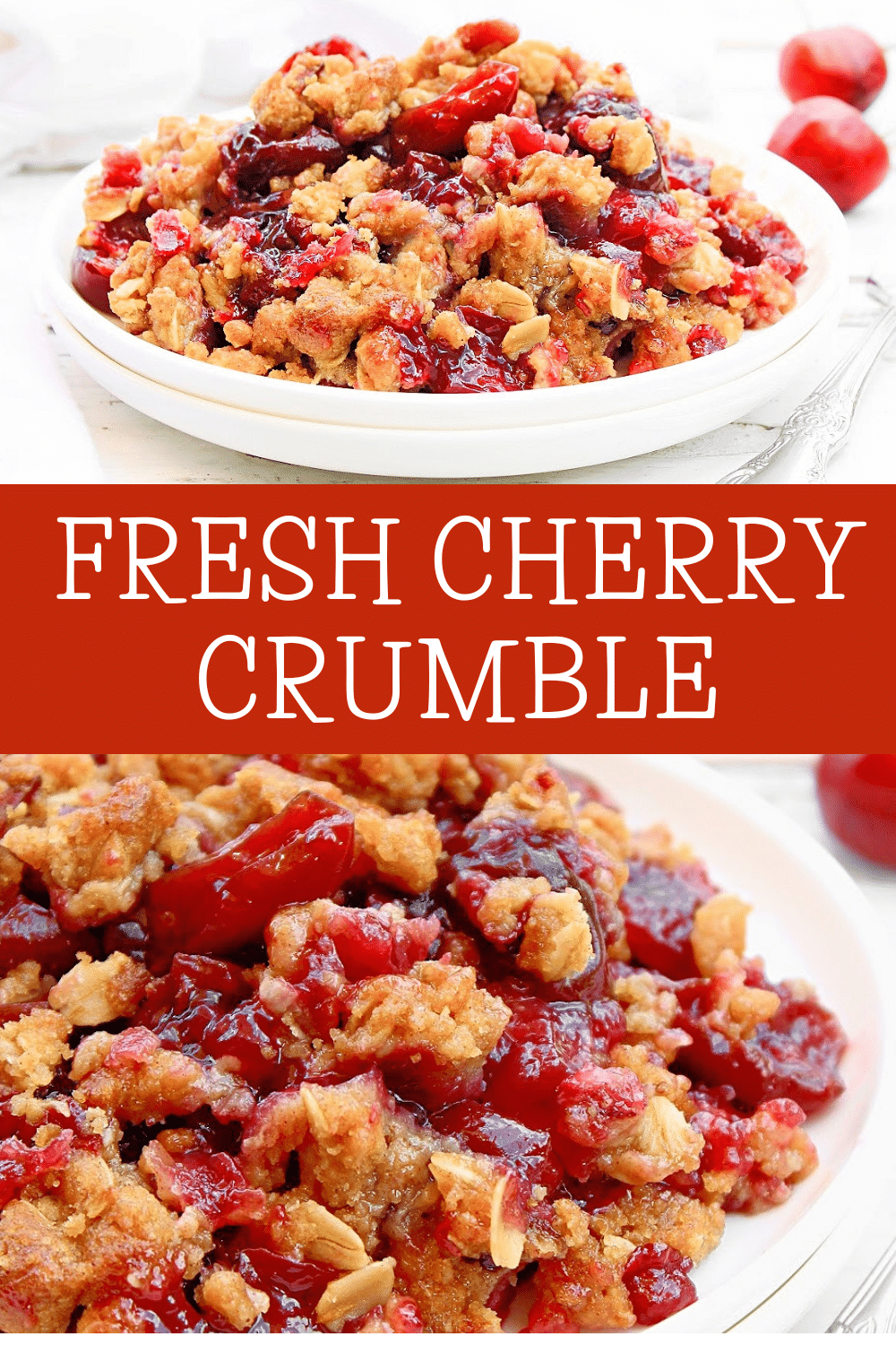 Fresh Cherry Crumble ~ This easy crumble dessert made with freshly picked cherries will charm your guests with its flavor and simplicity!  via @thiswifecooks