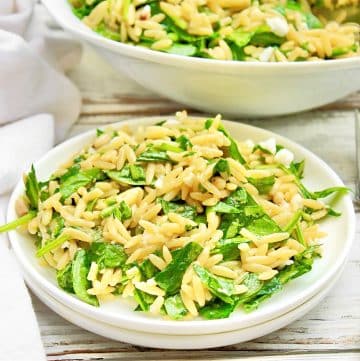 Spinach Orzo Salad ~An easy and versatile Mediterranean-inspired orzo pasta salad made with a medley of fresh ingredients and pantry staples.