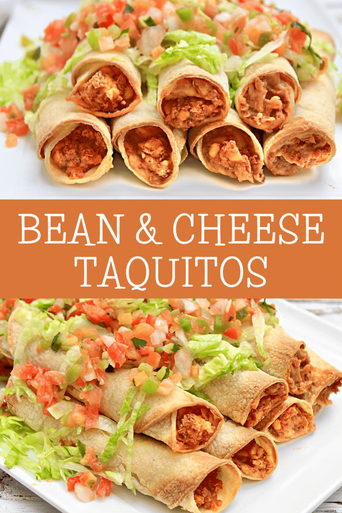 Bean and Cheese Taquitos ~ A classic Tex-Mex favorite for Super Bowl party or easy weeknight dinner with your favorite toppings!