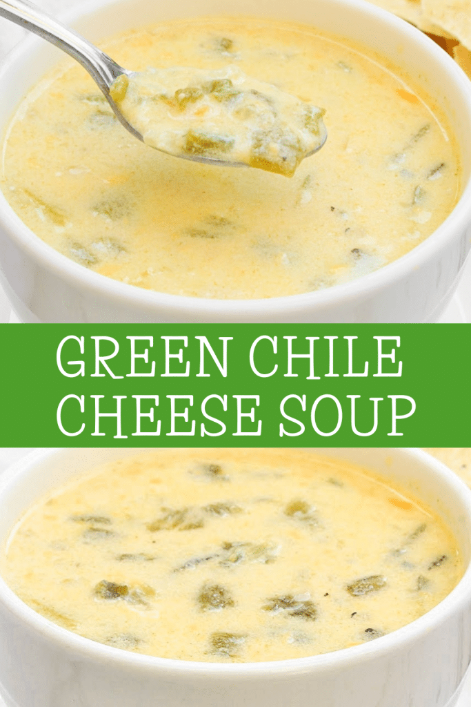 Green Chile Cheese Soup ~ Vegetarian and Vegan Recipe ~ Rich and spicy soup featuring fire-roasted green chiles and cheddar cheese!