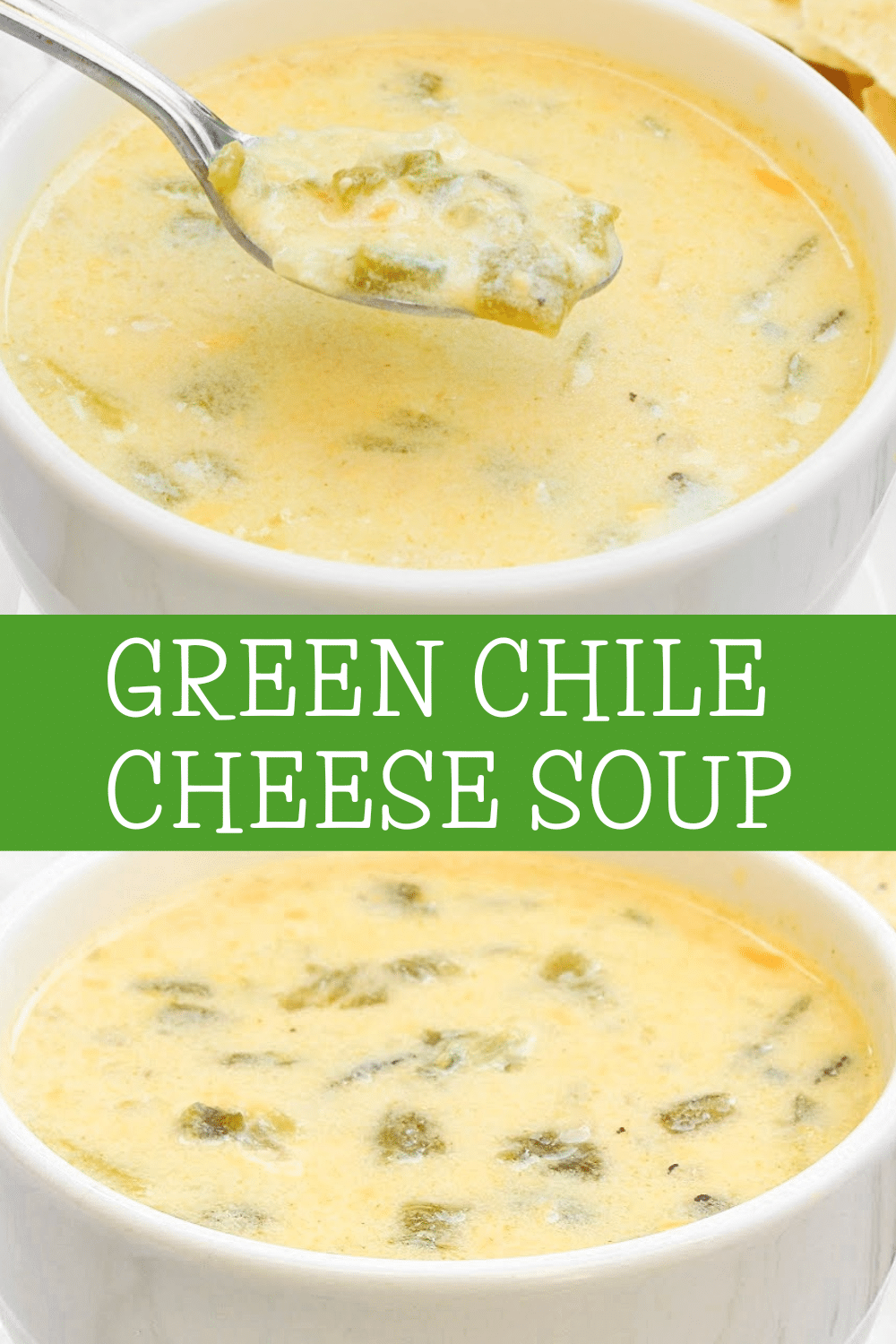 Green Chile Cheese Soup ~ Vegetarian and Vegan Recipe ~ Rich and spicy soup featuring fire-roasted green chiles and cheddar cheese! via @thiswifecooks
