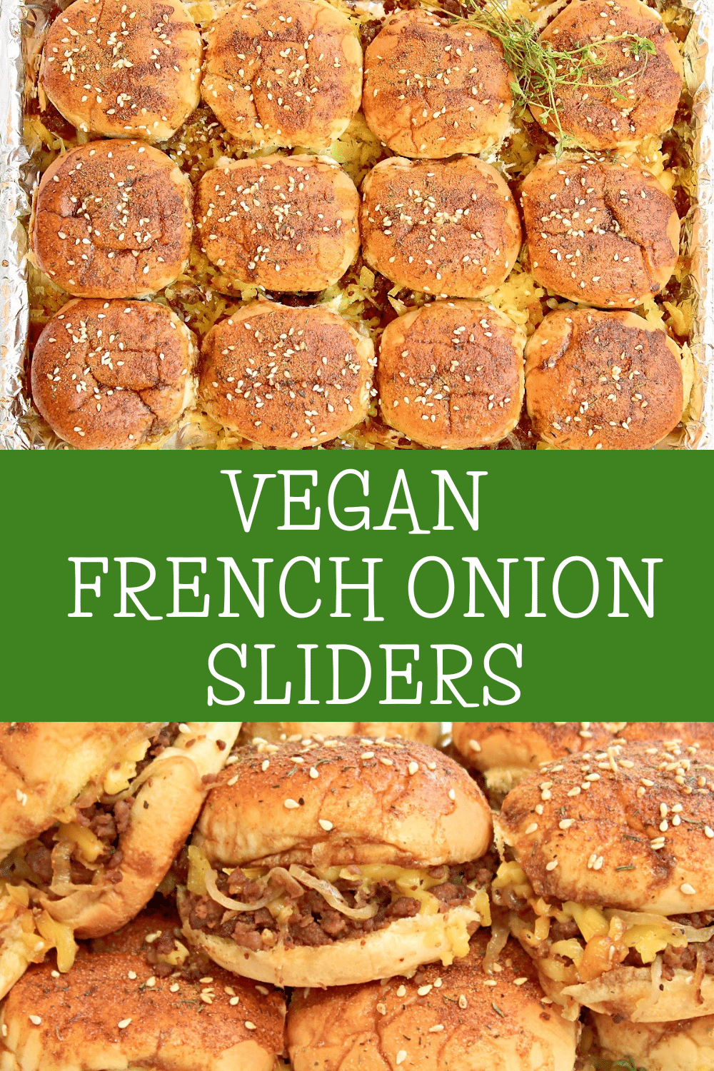 French Onion Sliders ~ Vegan beef sliders with sweet caramelized onions. Serve as an easy weeknight dinner or Game Day snack! via @thiswifecooks