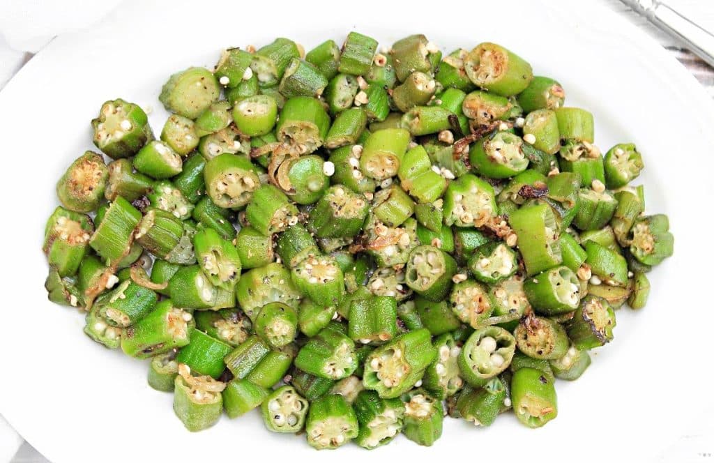 Skillet Okra ~ Easy recipe for fresh or frozen okra! Few ingredients and minimal prep time - this simple dish is ready in minutes!