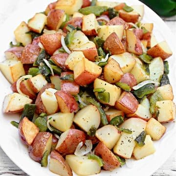 Poblano Potatoes ~ Papas con Rajas Recipe Lightly crisp potatoes combined with the smoky, mild heat of roasted poblano peppers.