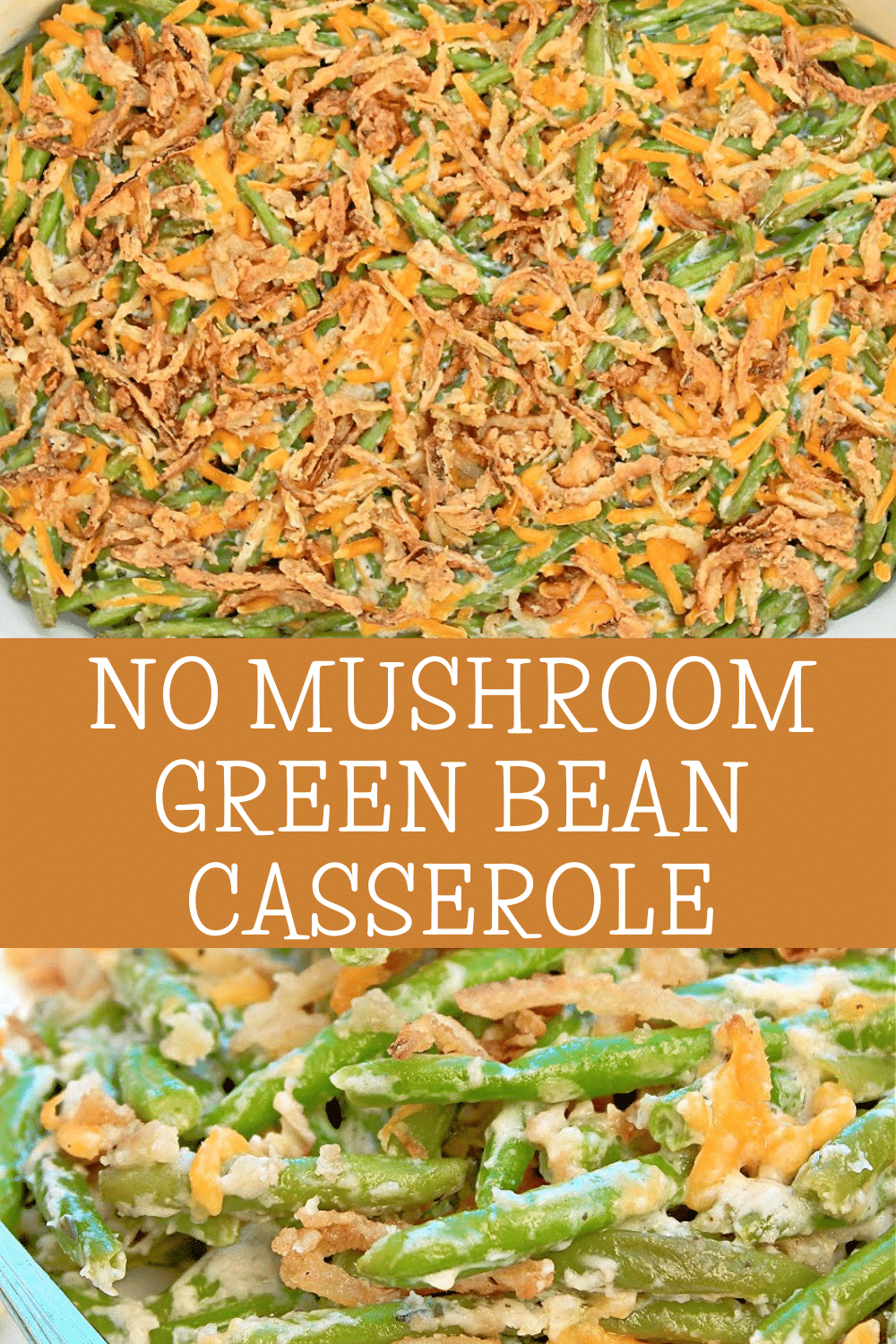 No Mushroom Green Bean Casserole ~ An easy green bean casserole even the mushroom haters will love! Perfect for Thanksgiving or Christmas dinner! via @thiswifecooks