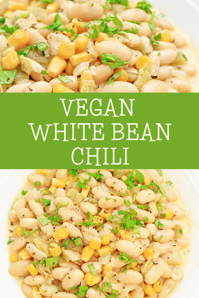 White Bean Chili ~ Creamy white beans with sweet corn, green chiles, and Southwest seasonings. Perfect for Game Day!