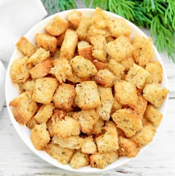 Sourdough Croutons ~ A few simple ingredients are all you need for herb-seasoned and perfectly crunchy croutons!