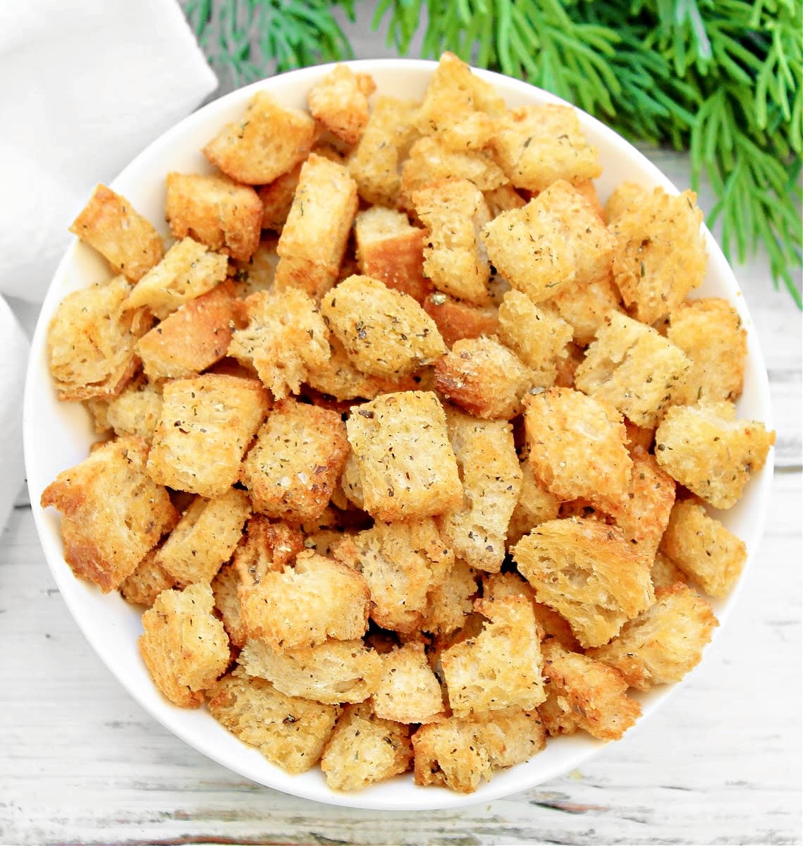 Sourdough Croutons ~ A few simple ingredients are all you need for herb-seasoned and perfectly crunchy croutons!