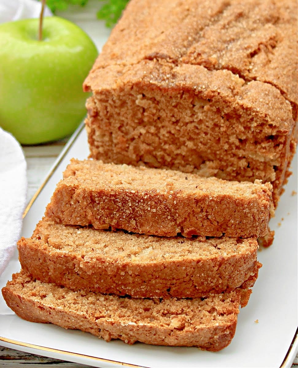 Apple Bread ~ Comforting and aromatic loaf cake studded with fresh apples and topped with crisp brown sugar crystals.