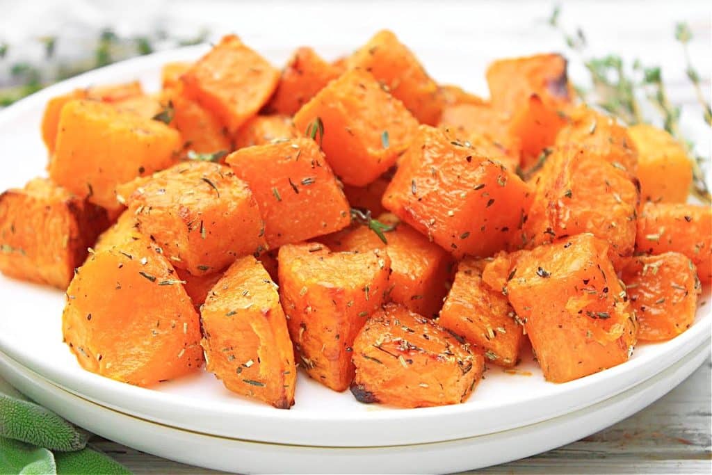 Herb Roasted Butternut Squash ~ Easy side dish with the savory flavors of fresh herbs and the natural sweetness of butternut squash. 